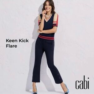 CAbi Navy Blue Keen Kick Flare #6043 Trousers with Button‎ Detail Size 2